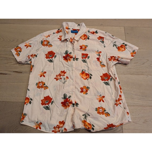 Karen Scott Tops - Vtg Karen Scott Sport Floral Button Up Short Sleeve tropical cotton Blouse XL